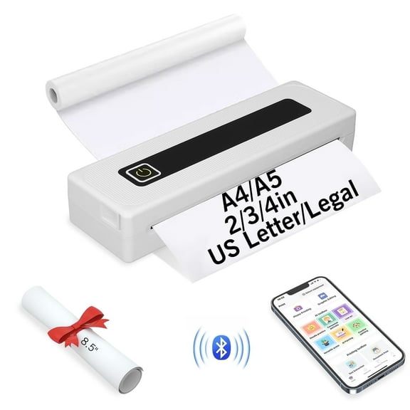 Portable Thermal Printer, Mobile Bluetooth Inkless Printer for Travel Home Use, Support US Letter/A4/8.5"x11" Thermal Paper, Compatible with Android iOS Phone & Laptop