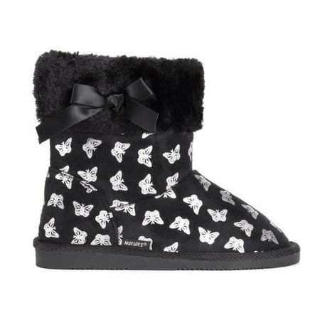 Muk Luks 0015021001-3 Girls Madison Butterfly Boots, Black & Butterfly - Size 3