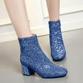 thumbnail image 4 of Women's And Winter Sequins Thick High Heels Zippered Short Boots Boots Bare Boots, 4 of 8
