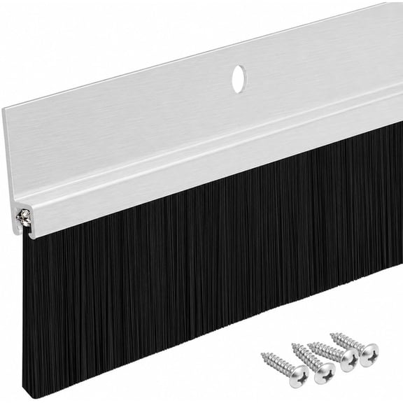Randall Manufacturing Aluminum Door Sweep Brush, Weather Stripping for Doors, Fills Gaps Up to 1-1/2 in, 3 ft Long, Silver & Black