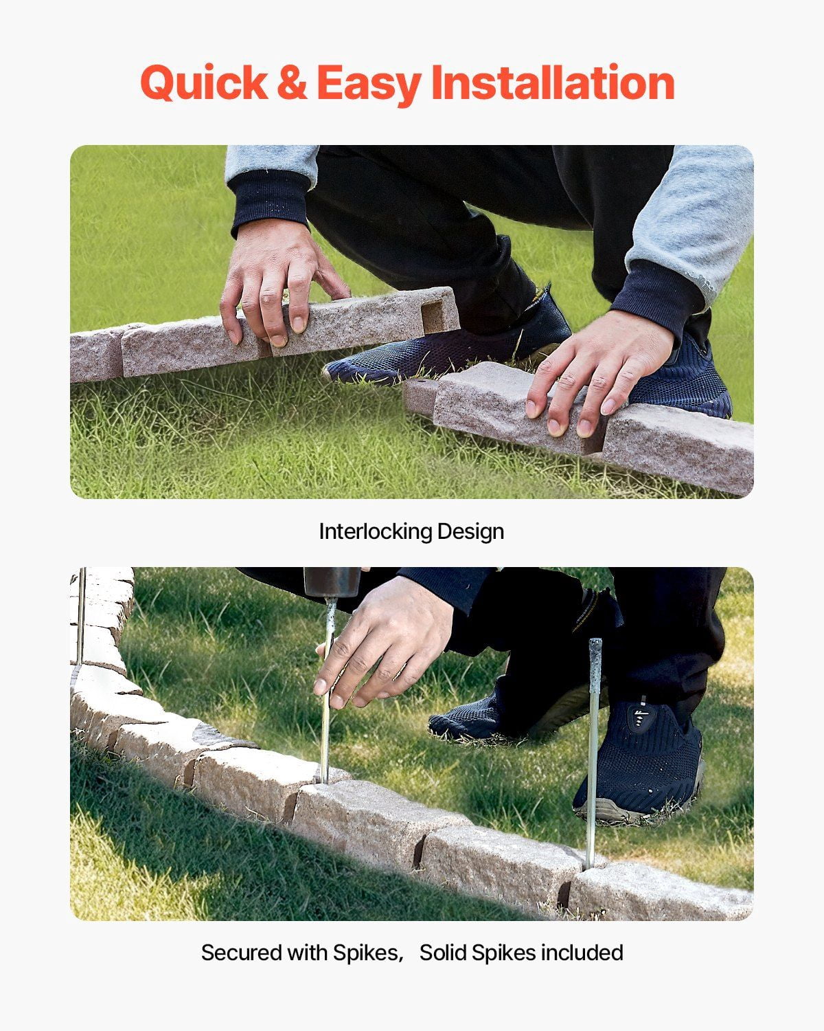 Realistic Faux Stone Landscape Edging 46.4 x 2.2 Inch Flexible Lawn Garden Border with Anchoring Spikes Fade Resistant for Driveways Walkways Beige