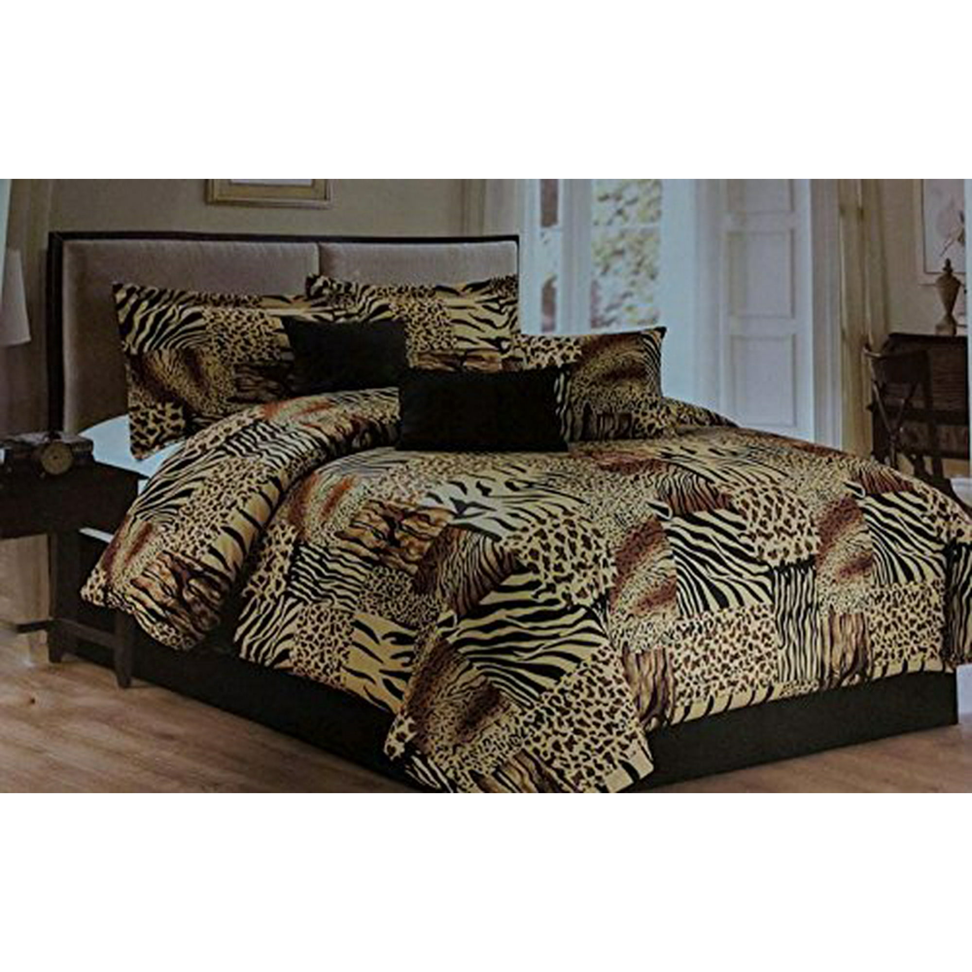 Legacy Decor 7 Pc Multi Animal Print Black Brown Tan Microfur