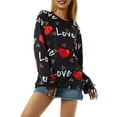 thumbnail image 6 of Women Valentine\'s Day Casual Sweatshirt Long Sleeve Round Neck Love Heart Letter Print Loose Autumn Novelty 2022 Pullover Tops (Black Red Heart, X-Large), 6 of 9
