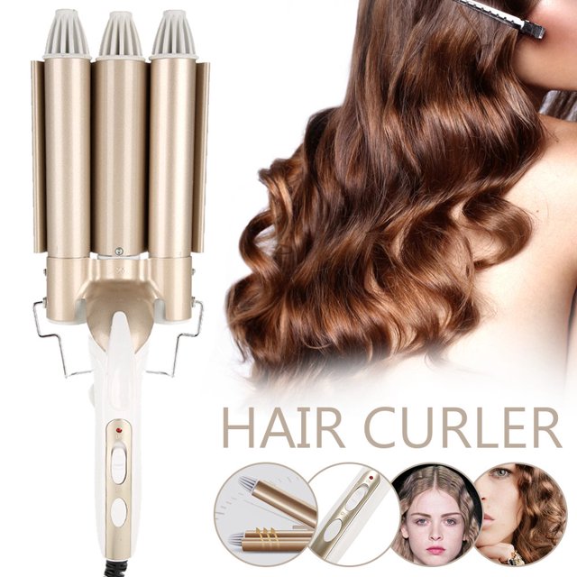 Fer à Friser à 3 Barils, Onduleur à Cheveux, Tige de Fer à Friser, Température Réglable, Pinces à Friser, Outil de Coiffage (R.-U.)