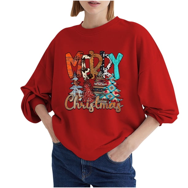 Sudadera Para Mujer, Sudaderas de Otoño, Blusa Holgada de Manga Larga Con Cuello Redondo A La Moda, Camisetas Con Estampado Navideño Odeerbi ODB150930