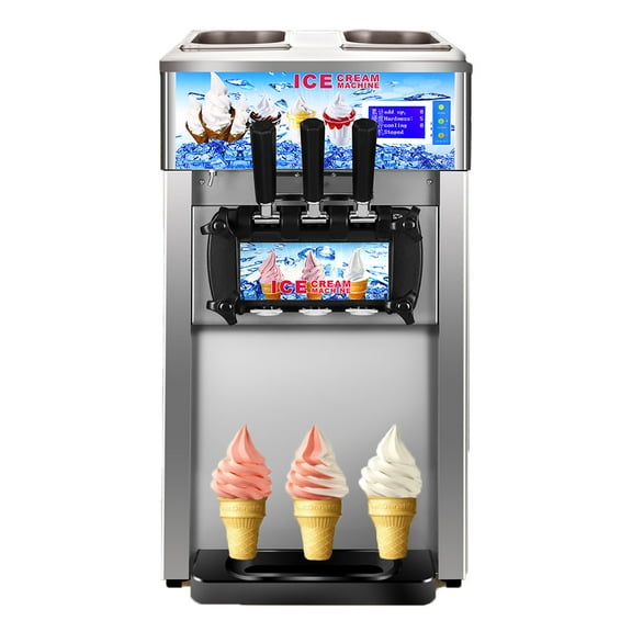 SIHAO Commercial Ice Cream Machine 18L/H 1200W Countertop Soft Serve Ice Cream Maker with LED Display 3 Flavors