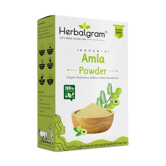 Herbalgram Organic Amla Powder Hair Growth Skin Care Scalp Treatment, 100% Natural, No Preservatives | 100gm 0.2lbs
