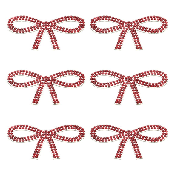 Uxcell Bow Rhinestone Stickers, 6 Pcs Self Adhesive Bow Shape Glitter Decals for Water Bottle Charm, Mug Decorations, Red