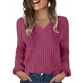 thumbnail image 4 of laiqvcdr Womens Long Sleeve Sweaters，Casual V Neck Lightweight Knit Sweater Tops, Trendy Outfits Tunic Sweaters,Hot Pink,Womens Plus XL, 4 of 8