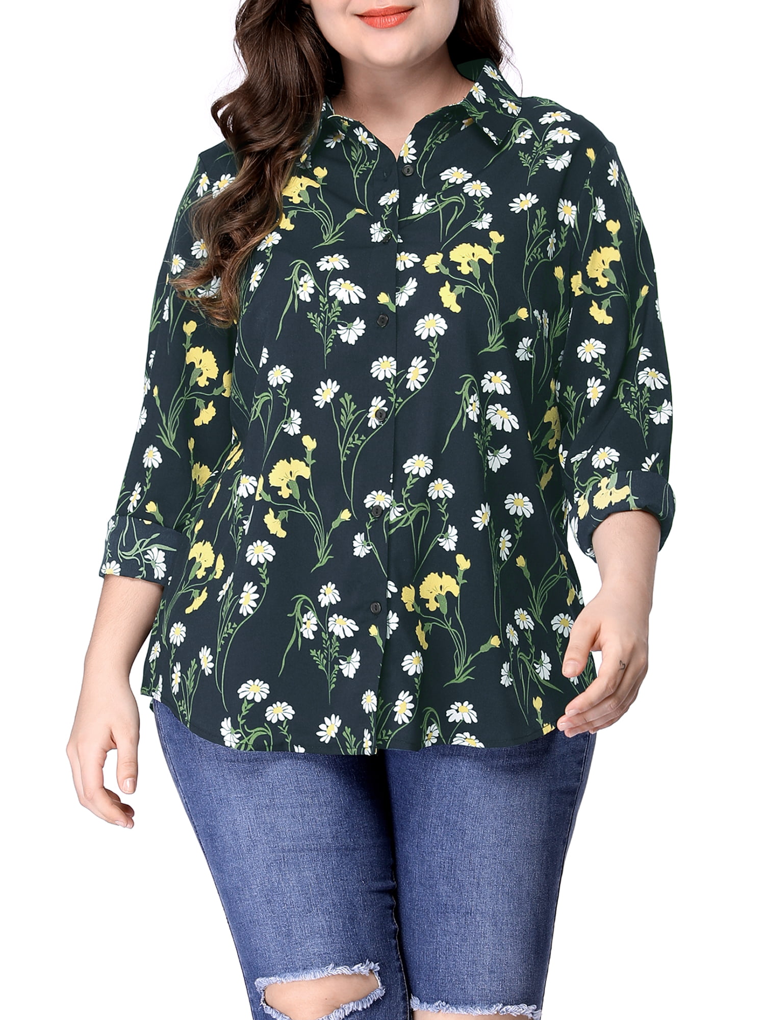 Long Sleeve Tee Blouse Women,Amiley Women Floral Print Button Down Cardigan Plus Size T Shirts Casual Blouse Tops with Pocket 