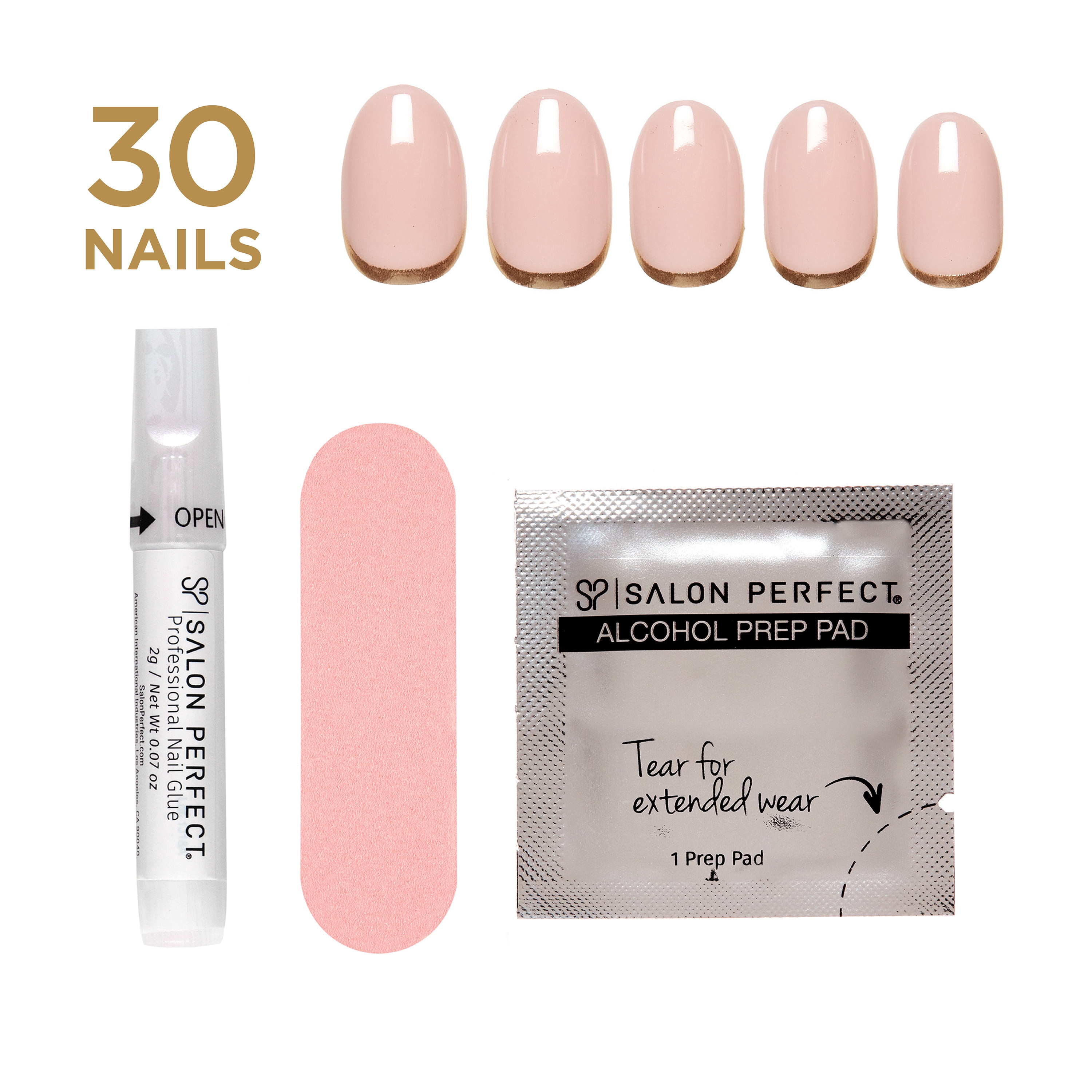 Salon Perfect Halloween Chill Short Oval Press-On Nails with Glue & File, Gold Micro French, 30 Pieces