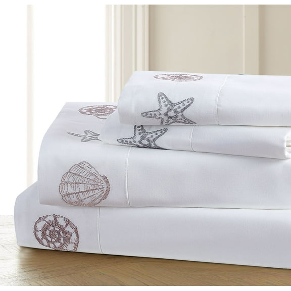 Gold & Silver Shell Embroidered 3-piece Sheet Set Twin