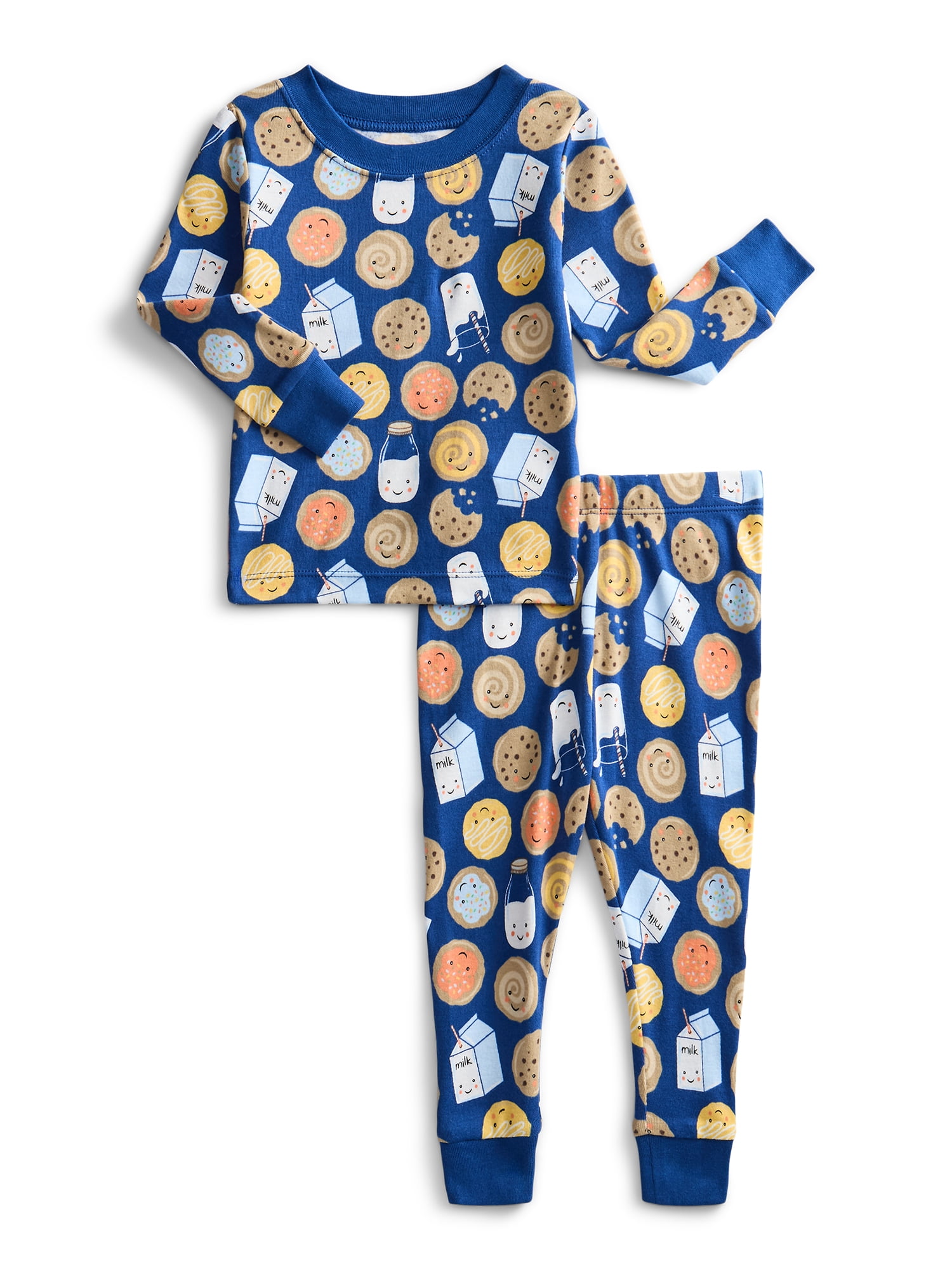 Wonder Nation Toddler Boys or Girls Cotton Snug Fit Long Sleeve Pajama Top and Pants Set, 4-Piece, Sizes 12M-5T