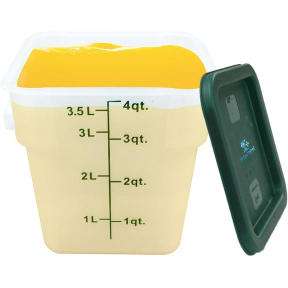 Polypropylene Square Food Storage Container - 4 Qt | Clear Plastic Food Container with Green Lid & Easy-to-Read Measurements | BPA-Free and Dishwasher Safe | Keeps Food Fresh and Safe