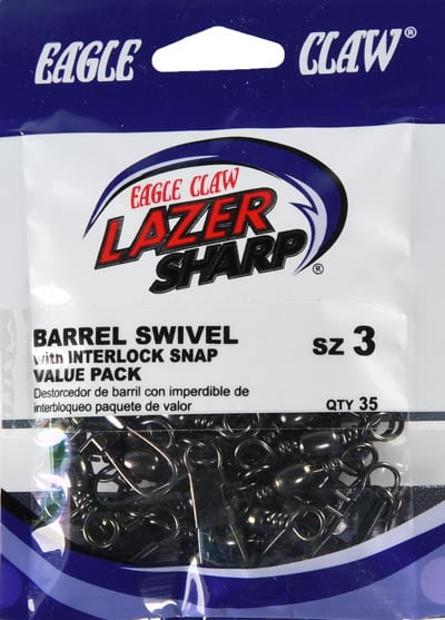 Eagle Claw, Barrel Swivel with Interlock Snap, 35 Pack, Size 3, Black