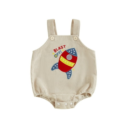 

ESASSALY Baby Rompers Overalls Letter Rocket Embroidery Straps Bodysuits