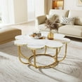 thumbnail image 4 of Tribesigns Coffee Table, 39.37-Inch Modern Accent Center Piece with Flower-Shaped Faux Marble Tabletop for Living Room, Bedroom, Lounge, White & Gold, 4 of 7