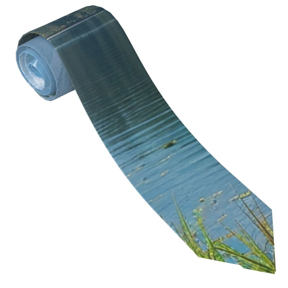 Xecao Majestic Deer Mountain Lake Print Tie For Men Necktie Woven Jacquard Neck Ties,Classic Men's Tie