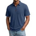 thumbnail image 4 of COSFO Waffle Golf Polo Shirts for Men Blue Short Sleeve Shirt Collared Casual Quarter Zip Loose Fit Men Shirts M, 4 of 5