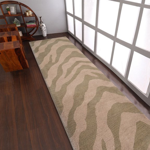 Rugsotic Carpets Hand Tufted Wool Eco-Friendly 2'6''x8' Runner Camel Green Abstract Modern High Pile Thick Handmade Anti Skid Indoor Area Rug K00654