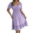 thumbnail image 2 of Karymi Cocktail Dresses for Women Square Neck Solid Puff Sleeve Dress, Stretchy Smocked Waist Flowy Ruffle Hem Summer Sundress Fore Dates Daily Spring Dresses, 2 of 8