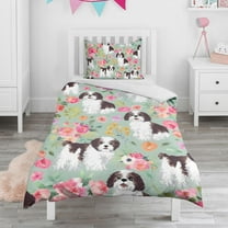 Shih Tzu Dog and Flower Floral Duvet Cover and Pillowcase Set for Single Bedding, Bedroom Accessories for Kids Teens