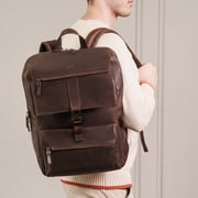 VELEZ Dark Brown Top Grain Leather Laptop Backpack for Men Mens Vintage Casual Daypack