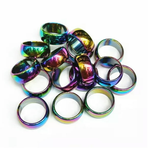 HOOUN 20pcs 10mm Natural Rainbow Hematite Ring - Anxiety Balance Circulation