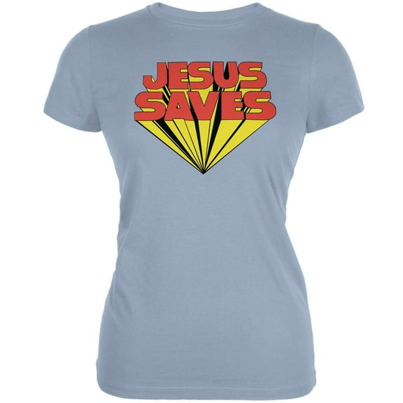 Jesus Saves Inspired By Keith Moon Light Blue Juniors Soft T-Shirt - Large