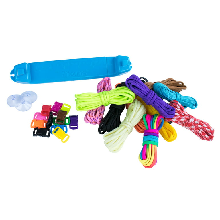Craft County Paracord Parachute Cord Jig Bracelet Loom - Plastic Wristband Maker Paracord Braiding Weaving Tool - DIY Craft Kit 12 Rainbow Color Cord & Buckles 
