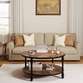 thumbnail image 4 of EDTara Round Coffee Table for Living Room, Rustic Center Table with Storage Shelf, Wood Circle Coffee Table, Metal Legs, Easy Assembly (Light Walnut), 4 of 6