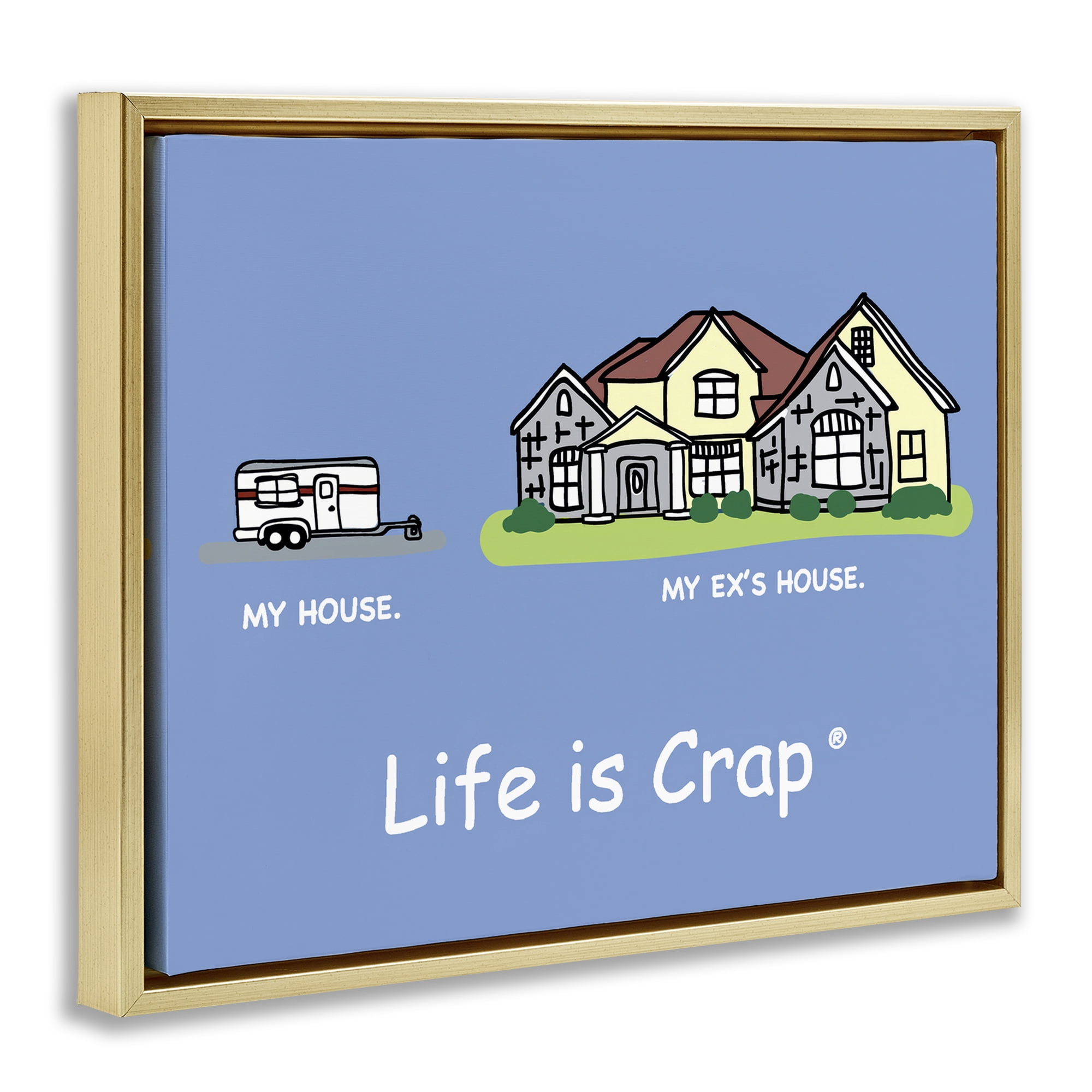 Stupell Industries Funny My House Novelty & Humor Painting Gold Floater Framed Canvas Art Print Wall Art, 21 x 17