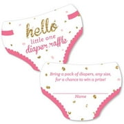 Hello Little One - Pink and Gold - Diaper Shaped Raffle Ticket Inserts - Girl Baby Shower Activities - Diaper Raffle Game - Set of 24