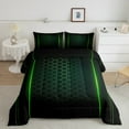 thumbnail image 2 of jejeloiu Modern Abstract Geometric Queen Comforter Set,Neon Honeycomb Pattern Bedding Sets,Green Hexagon Striped Bedding Comforter Set For Boys Kids,Microfiber Bedroom Decor Reversible,3pcs, 2 of 8
