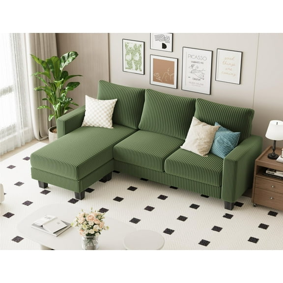 Homall Canapé d'Angle Convertible, Canapé Moderne en Velours Côtelé en Forme de L, Canapé 3 Places avec Méridienne Réversible, Idéal pour les Petits Salons, Appartements et Espaces Réduits.