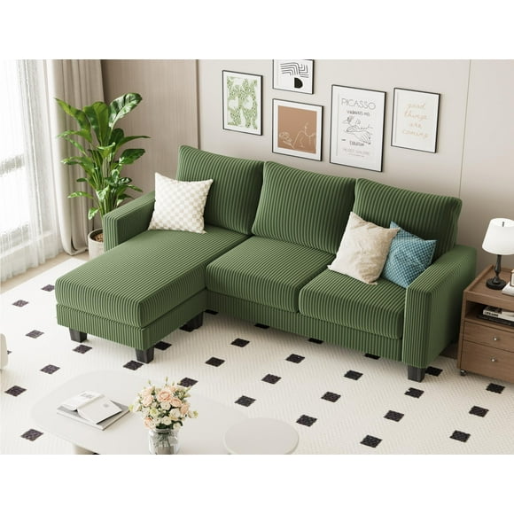Homall Convertible Sectional Sofa Couch, Modern Corduroy L-Shaped Couch 3-Seat Sofa Sectional with Reversible Chaise for Small Living Room, Apartment and Small Space