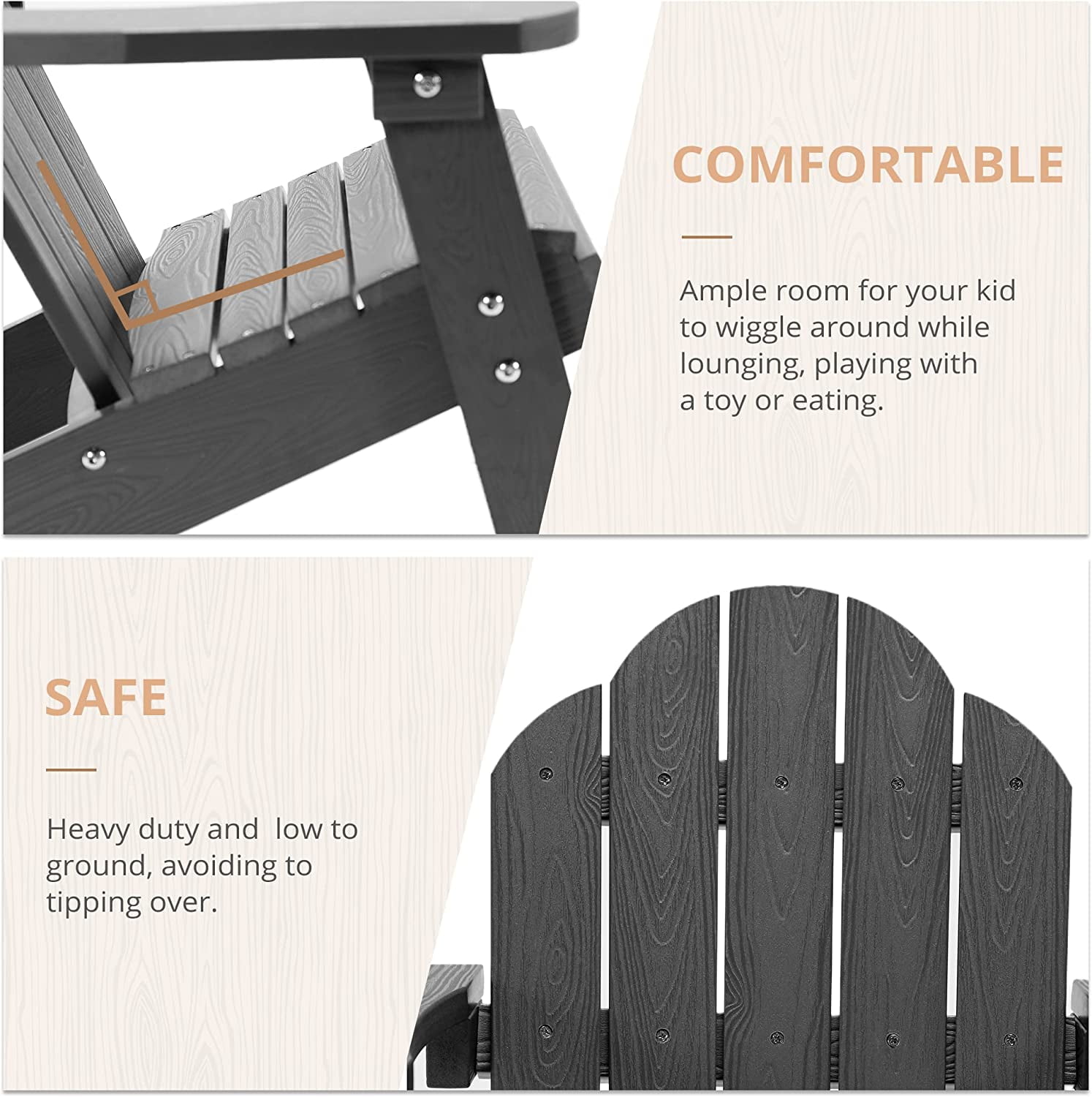 Dycanpo 15.6'' Kids Adirondack Chair, Toddler Outdoor Patio Chair for Backyard, HDPS - Gray