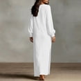 thumbnail image 7 of Maxi Dress for Women Solid Color Cotton Linen Long Sleeve Side Slit Loose Dress for Casual & Party Wear, 7 of 7