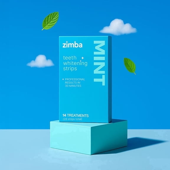 Zimba Teeth Whitening Strips, Mint, 28 Strips (14 Treatments), Enamel Safe, Vegan, Stays Put