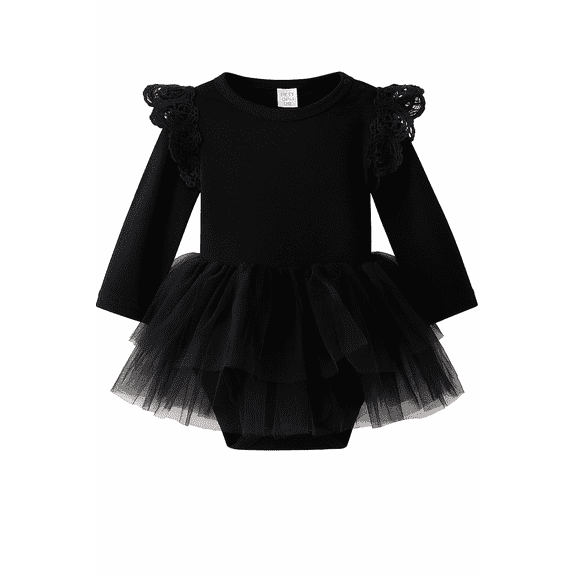 StylesILove Baby Girl Long Sleeve Ruffle Cotton Romper with Tulle Tutu Skirt (80/6-12 Months)
