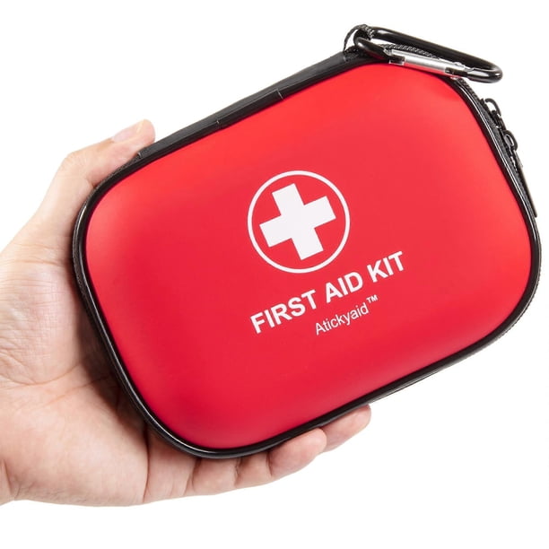Mini First Aid Kit - 120 Piece Car, Home, Office, Travel, Camp, Sports, Outdoor, School - Emergency First Aid Materials and Survival Kit (Red)