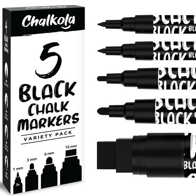 Marcadores de tiza líquida Chalkola Black para pizarra, 5 unidades
