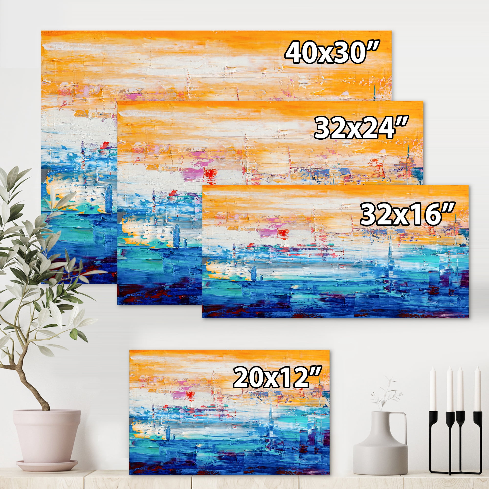 Designart ' Blue Meet Orange Abstract ' Modern Canvas Wall Art Print