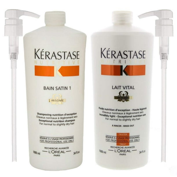 Kerastase Kerastase Bain Satin 1 and Lait Vital Conditioner 34oz Duo With Pumps