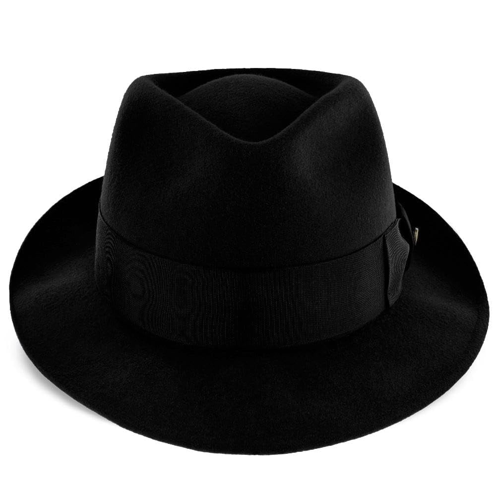Walrus Hats Compass Black Diamond Crown Fedora – 100% Australian Wool Felt Hat with Grosgrain Band & Walrus Logo Pin – Stylish Unisex Fedora
