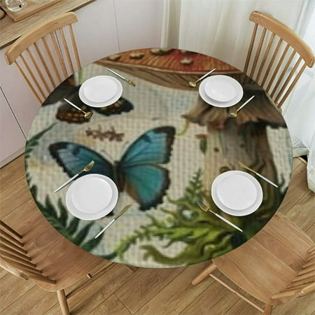 

Patifu Round Tablecloth 100% Polyester Stain-Resistant Washable for Indoor Outdoor Restaurants Weddings Parties - Outdoor Picnic Camping Indoor Kitchen Dining Party Elastic Edge 42 -46