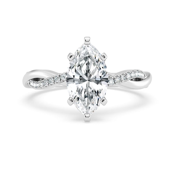 Empire Jewelry 2.3 Ct Marquise Cut Moissanite Ring - Twisted Shank Solitaire Design - 14K White Gold Plated Engagement Jewelry for Women - Elegant Wedding Ring