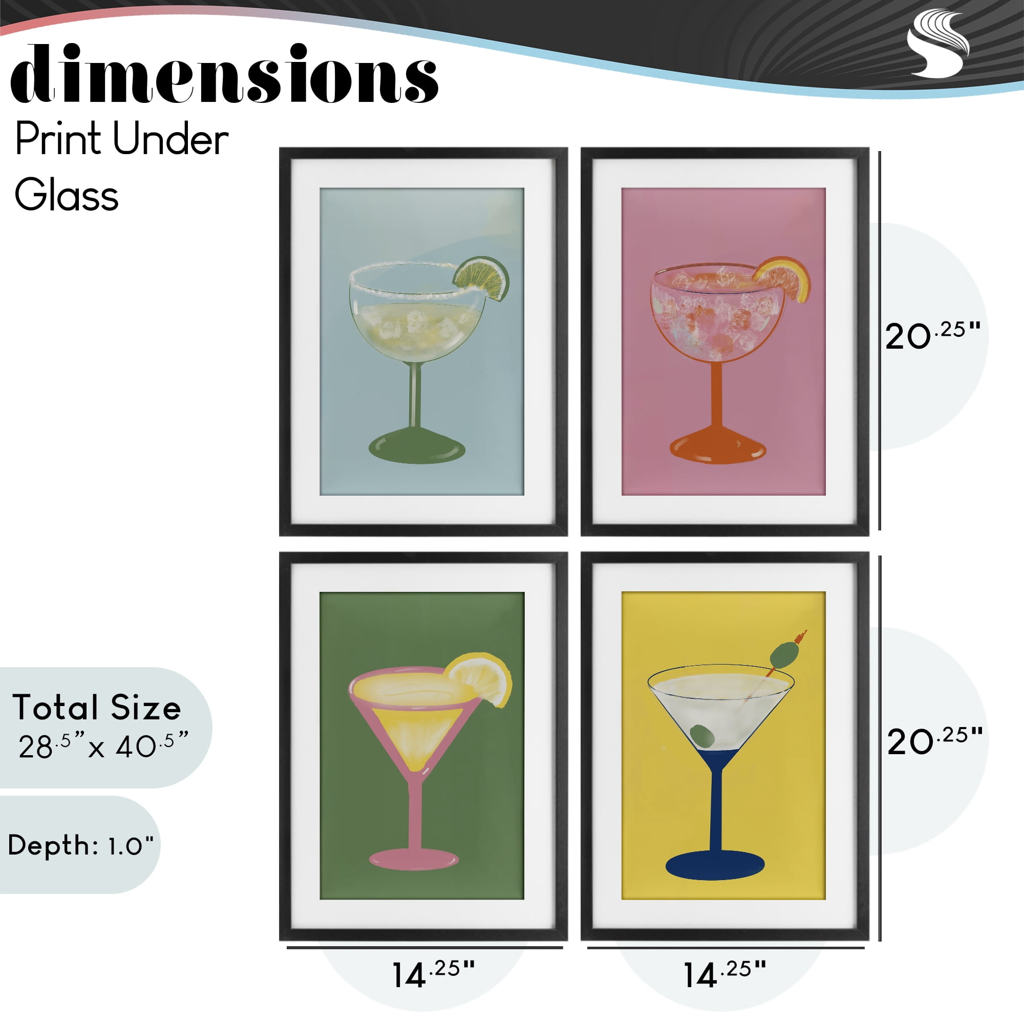 Stupell Industries Stylish & Fun Cocktails 4 Piece Black Framed Print Under Glass Set, design by Robin Maria