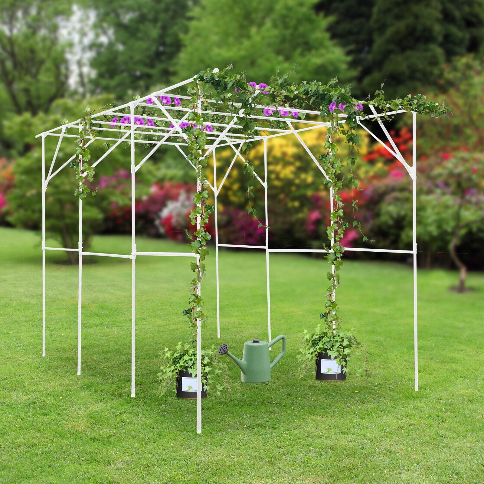 Extra Tall Grape Vine Trellis, Garden Arch Trellis for Climbing Plants Outdoor, Metal Walkway Arbor Pergola, Plant Support Rack Trellises for Vegetable Fruit Cucumber Pea Bean 122.05*78.74* 90.55 in