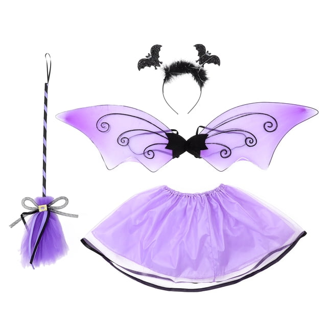 KAKOWELY 1 juego de falda con alas para niña, vestido de actuación, diadema de murciélago para Halloween, disfraz de cosplay